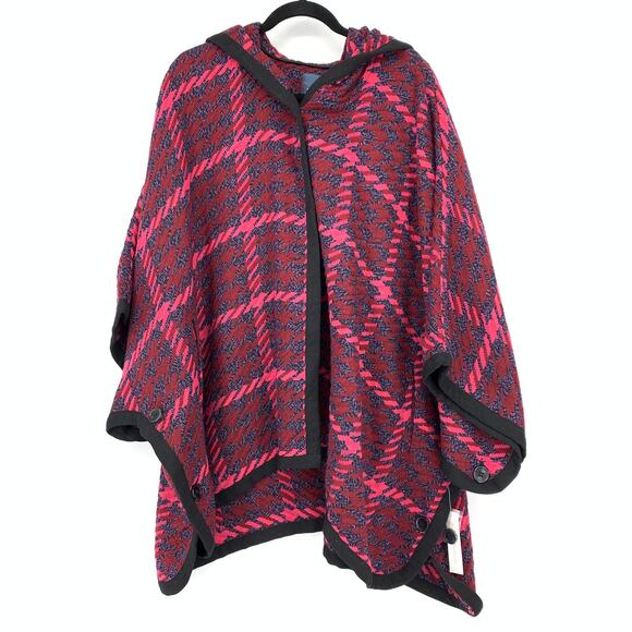 Modcloth Little Plaid Riding Hood Cape Poncho Womens Size M Pink Red Multi NEW - Picture 1 of 7